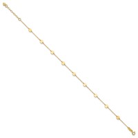 14K Yellow Gold Polished Disc 9-Station Plus 1 Inch Extender - Total 10 Inch Anklet, 9" view 2