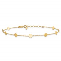 14K Yellow Gold Polished Disc 9-Station Plus 1 Inch Extender - Total 10 Inch Anklet, 9" view 3