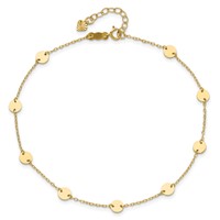 14K Yellow Gold Polished Disc 9-Station Plus 1 Inch Extender - Total 10 Inch Anklet, 9" view 4