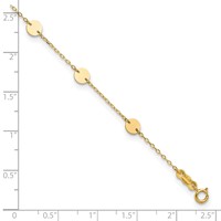 14K Yellow Gold Polished Disc 9-Station Plus 1 Inch Extender - Total 10 Inch Anklet, 9" view 5