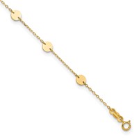 14K Yellow Gold Polished Disc 9-Station Plus 1 Inch Extender - Total 10 Inch Anklet, 9" view 1