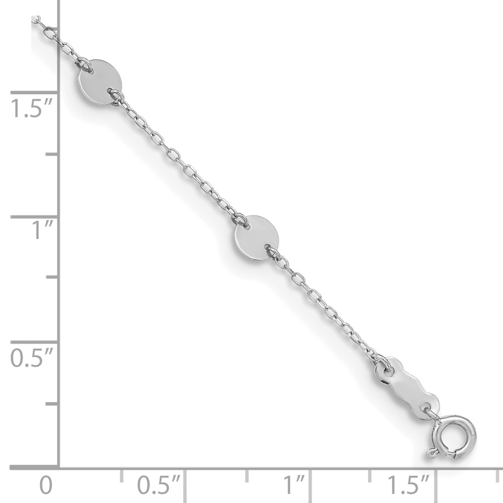 14K White Gold Polished 4.75mm Disc 9-Station 9 inch Anklet Plus 1 inch Heart Dangle Extender (ANK195W-9)