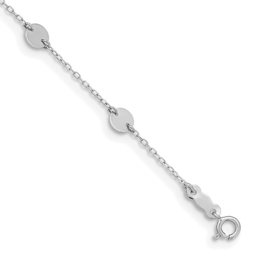 14K White Gold Polished Disc 9-Station 9 inch Plus 1 inch Extender - Total 10 inch Anklet
