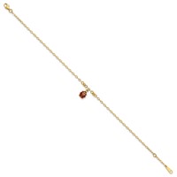 14K Yellow Gold Red and Black Enameled Ladybug Plus 1 Inch Extender - Total 10 Inch Anklet, 9" view 2