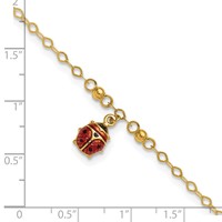 14K Yellow Gold Red and Black Enameled Ladybug Plus 1 Inch Extender - Total 10 Inch Anklet, 9" view 5