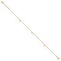 14K Yellow Gold Open Star 3-Station Plus 1 Inch Extender - Total 10 Inch Anklet, 9" view 2