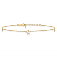 14K Yellow Gold Open Star 3-Station Plus 1 Inch Extender - Total 10 Inch Anklet, 9" view 3