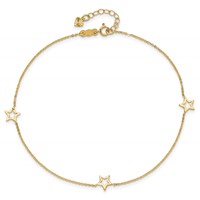 14K Yellow Gold Open Star 3-Station Plus 1 Inch Extender - Total 10 Inch Anklet, 9" view 4