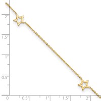 14K Yellow Gold Open Star 3-Station Plus 1 Inch Extender - Total 10 Inch Anklet, 9" view 5