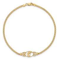14K Yellow Gold Polished Dolphin and Filigree Bismark Chain Anklet, 9" view 4