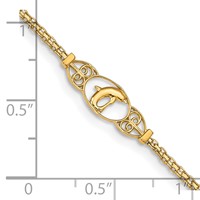 14K Yellow Gold Polished Dolphin and Filigree Bismark Chain Anklet, 9" view 3