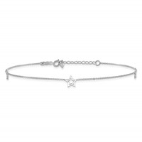 14K White Gold Open Star 3-Station 9 Inch Plus 1 Inch Extender - Total 10 Inch Anklet view 3