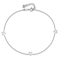 14K White Gold Open Star 3-Station 9 Inch Plus 1 Inch Extender - Total 10 Inch Anklet view 4
