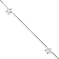 14K White Gold Open Star 3-Station 9 Inch Plus 1 Inch Extender - Total 10 Inch Anklet view 1