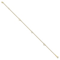 14K Yellow Gold Diamond-cut Hearts 3-Station Plus 1 Inch Extender - Total 10 Inch Anklet, 9" view 2