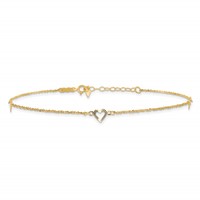 14K Yellow Gold Diamond-cut Hearts 3-Station Plus 1 Inch Extender - Total 10 Inch Anklet, 9" view 3