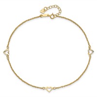 14K Yellow Gold Diamond-cut Hearts 3-Station Plus 1 Inch Extender - Total 10 Inch Anklet, 9" view 4