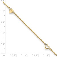 14K Yellow Gold Diamond-cut Hearts 3-Station Plus 1 Inch Extender - Total 10 Inch Anklet, 9" view 5