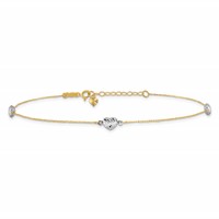 14K Two-tone Diamond-cut Triple Puffed Hearts Plus 1 Inch Extender - Total 10 Inch Anklet, 9" view 3