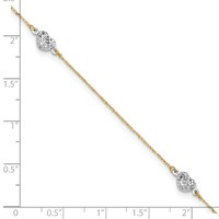 14K Two-tone Diamond-cut Triple Puffed Hearts Plus 1 Inch Extender - Total 10 Inch Anklet, 9" view 5