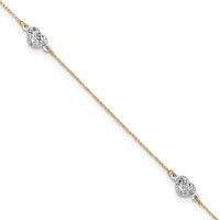 14K Two-tone Diamond-cut Triple Puffed Hearts Plus 1 Inch Extender - Total 10 Inch Anklet, 9" view 1