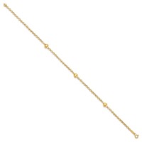 14K Yellow Gold Polished Puffed Heart 3-Station Anklet - 10in view 2