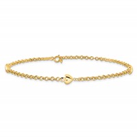 14K Yellow Gold Polished Puffed Heart 3-Station Anklet - 10in view 3