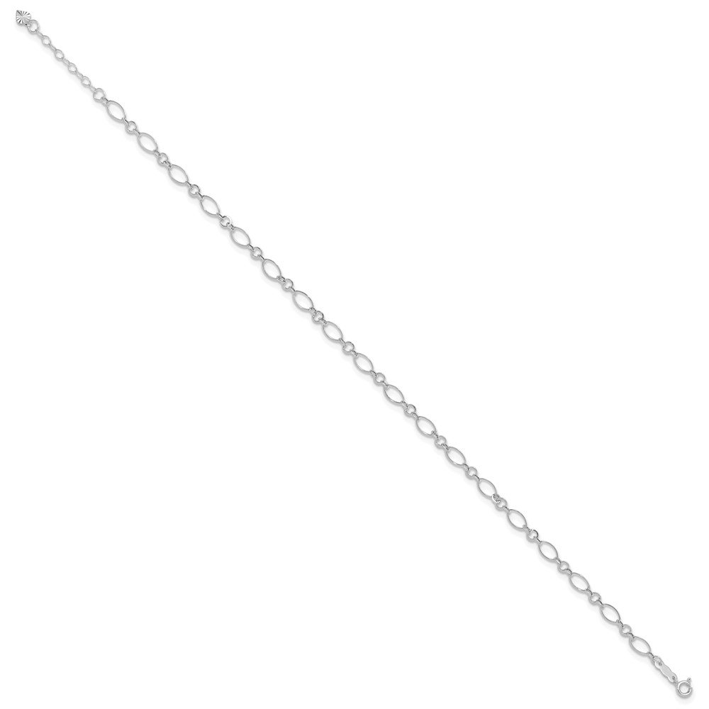 14k White Gold Fancy Figaro Link 9 inch Anklet Plus 1 inch Heart Dangle Extender (ANK221W-10)
