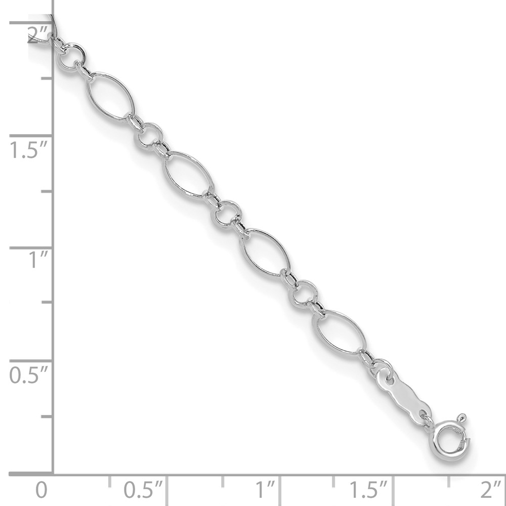 14k White Gold Fancy Figaro Link 9 inch Anklet Plus 1 inch Heart Dangle Extender (ANK221W-10)