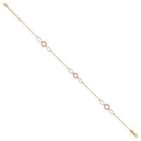 14K Tri-color Circle and Oval 3-Station Plus 1 Inch Extender - Total 10 Inch Anklet, 9" view 2