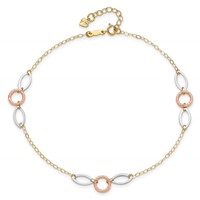 14K Tri-color Circle and Oval 3-Station Plus 1 Inch Extender - Total 10 Inch Anklet, 9" view 4