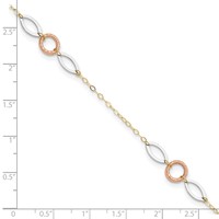14K Tri-color Circle and Oval 3-Station Plus 1 Inch Extender - Total 10 Inch Anklet, 9" view 5