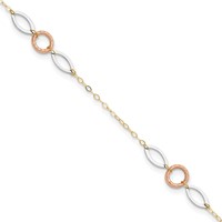 14K Tri-color Circle and Oval 3-Station Plus 1 Inch Extender - Total 10 Inch Anklet, 9" view 1