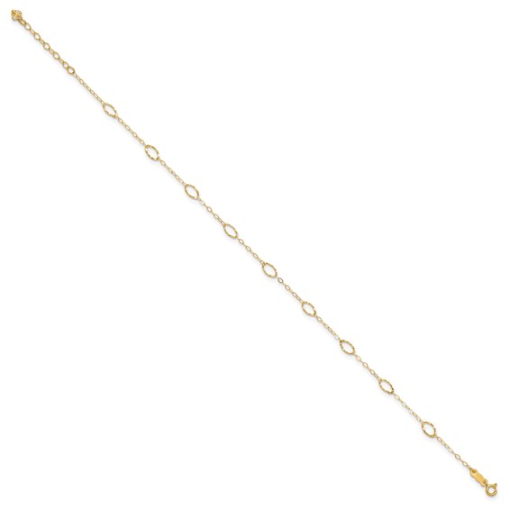 14k Textured Oval Shapes 9 inch Plus 1 inch Extender - Total 10 inch Anklet