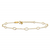 14K Yellow Gold Textured Oval Shapes Plus 1 Inch Extender - Total 10 Inch Anklet, 9" view 3