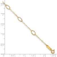 14K Yellow Gold Textured Oval Shapes Plus 1 Inch Extender - Total 10 Inch Anklet, 9" view 5