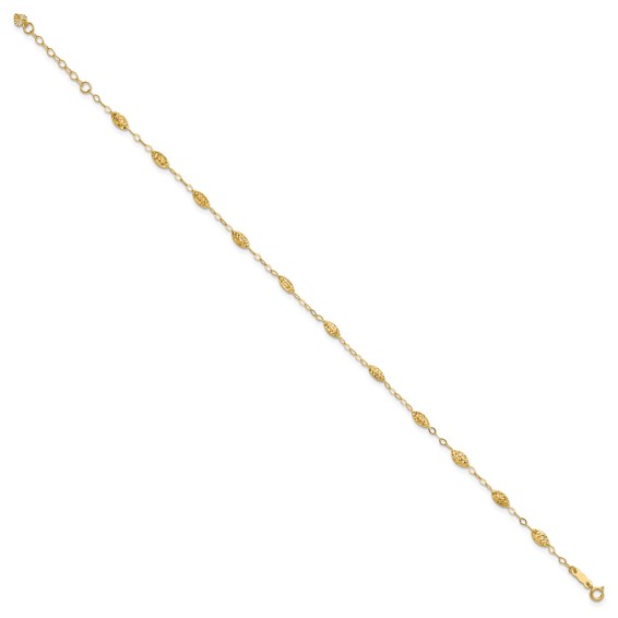 14k Textured Rice Puff Beads 9 inch Plus 1 inch Extender - Total 10 inch Anklet