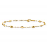 14K Yellow Gold Textured Rice Puff Beads Plus 1 Inch Extender - Total 10 Inch Anklet, 9" view 3