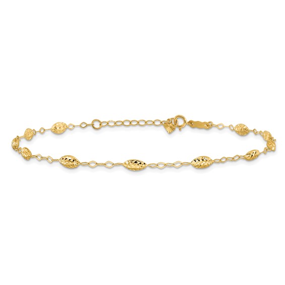 14k Textured Rice Puff Beads 9 inch Plus 1 inch Extender - Total 10 inch Anklet