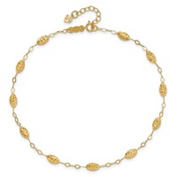 14K Yellow Gold Textured Rice Puff Beads Plus 1 Inch Extender - Total 10 Inch Anklet, 9" view 4