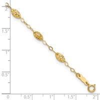 14K Yellow Gold Textured Rice Puff Beads Plus 1 Inch Extender - Total 10 Inch Anklet, 9" view 5