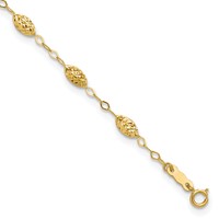 14K Yellow Gold Textured Rice Puff Beads Plus 1 Inch Extender - Total 10 Inch Anklet, 9" view 1
