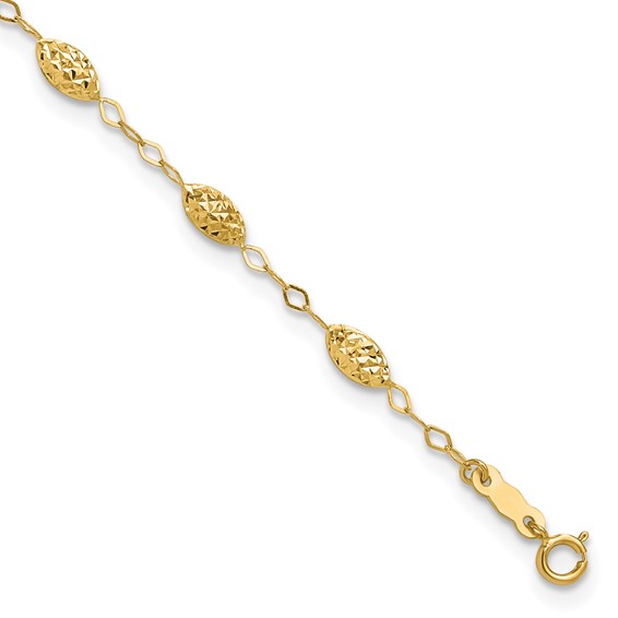 14k Textured Rice Puff Beads 9 inch Plus 1 inch Extender - Total 10 inch Anklet