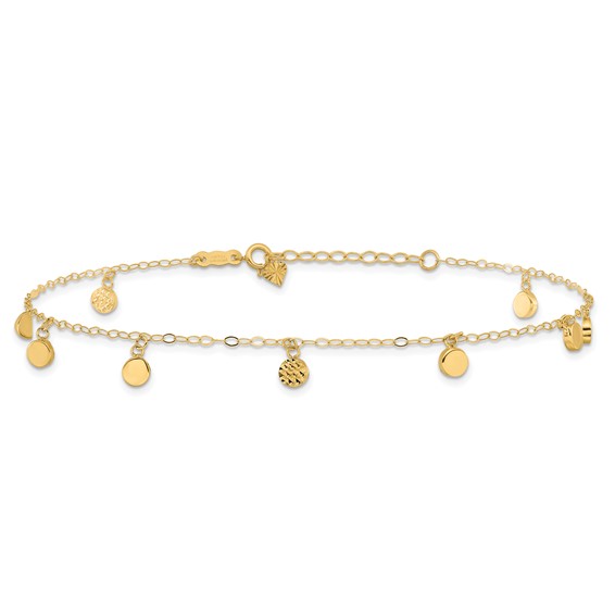 14k Hollow Dangle Circles 9 inch Plus 1 inch Extender - Total 10 inch Anklet