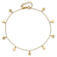 14K Yellow Gold Hollow Dangle Circles Plus 1 Inch Extender - Total 10 Inch Anklet, 9" view 5
