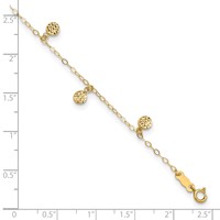 14K Yellow Gold Hollow Dangle Circles Plus 1 Inch Extender - Total 10 Inch Anklet, 9" view 4