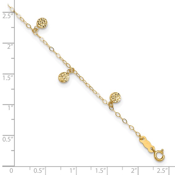 14k Hollow Dangle Circles 9 inch Plus 1 inch Extender - Total 10 inch Anklet