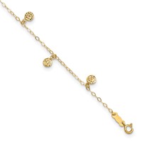 14K Yellow Gold Hollow Dangle Circles Plus 1 Inch Extender - Total 10 Inch Anklet, 9" view 1