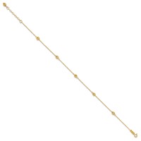 14K Yellow Gold Diamond-cut Beads 5-Station Plus 1 Inch Bead Dangle Extender - Total 10 Inch Anklet, 9" view 2