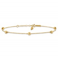 14K Yellow Gold Diamond-cut Beads 5-Station Plus 1 Inch Bead Dangle Extender - Total 10 Inch Anklet, 9" view 3